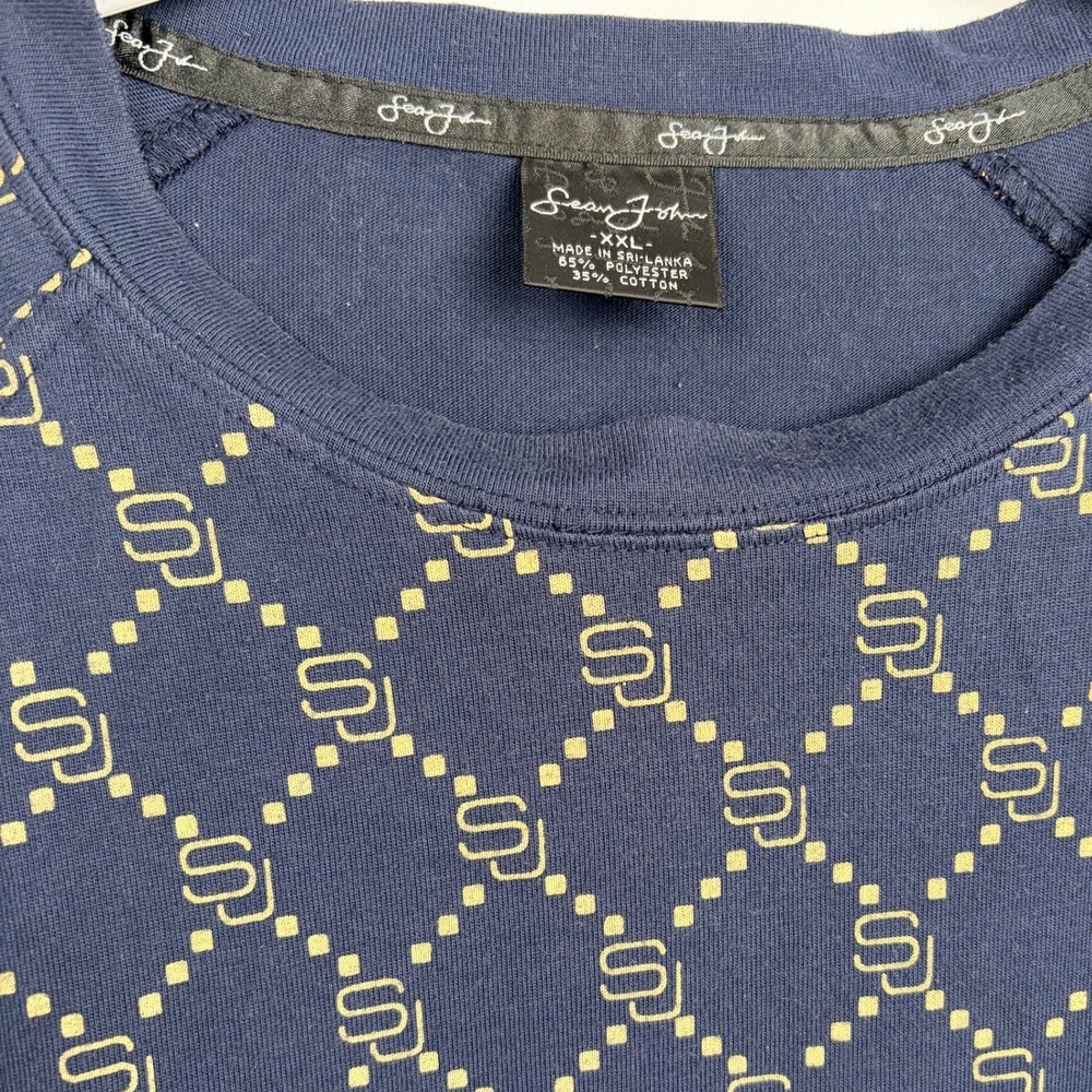 Sean John Long Sleeve‎ T-Shirt XXL Navy Blue Monogram Print Streetwear